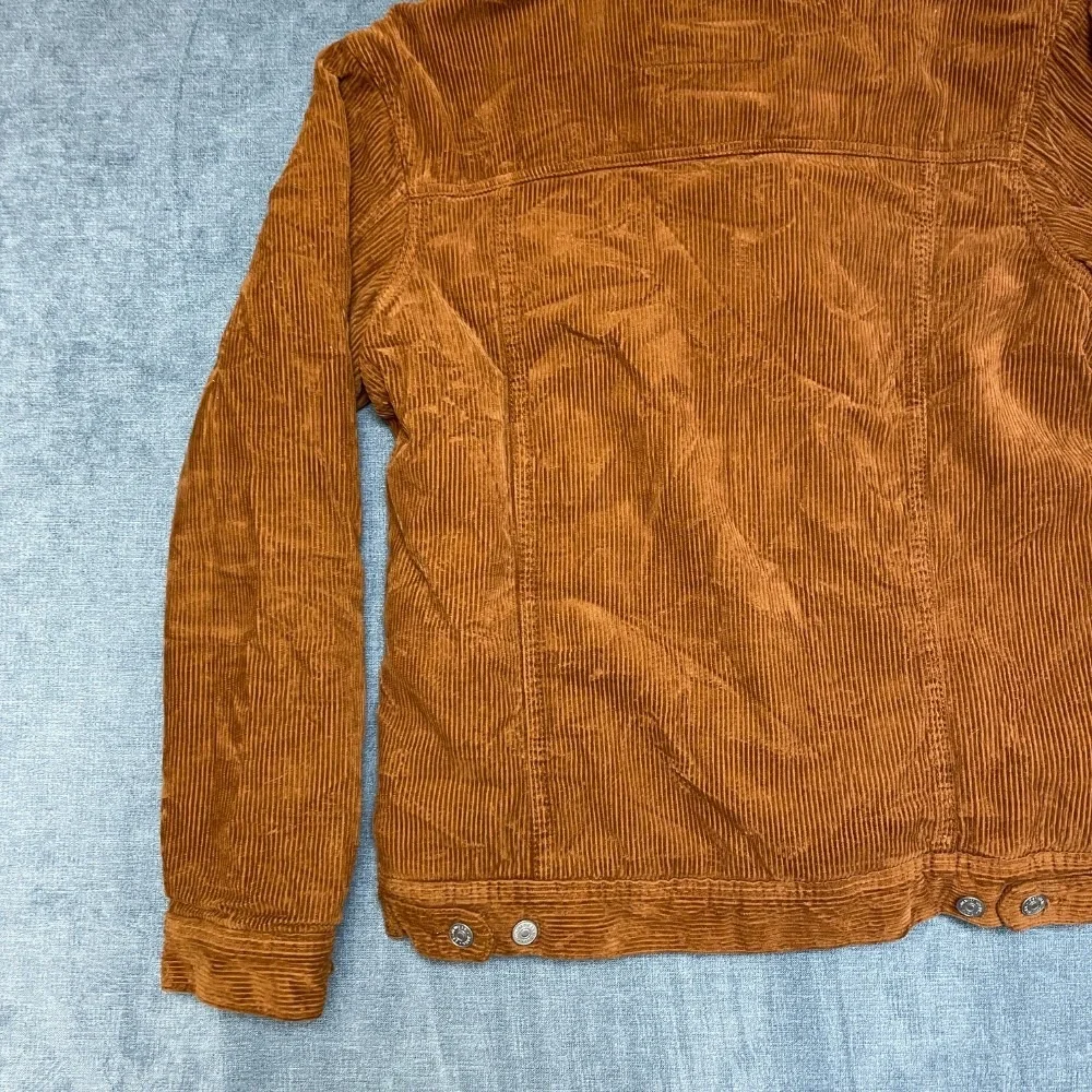 Zara Corduroy Trucker Jacket Mens Medium Brown Sherpa Lined Button Front Winter